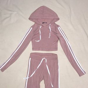 Cute pink crop hoodie with legging set